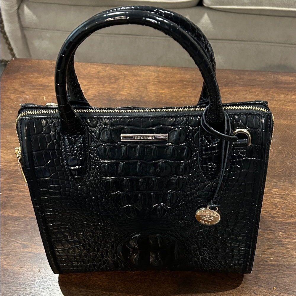 Brahmin Black Crocodile-Embossed Satchel